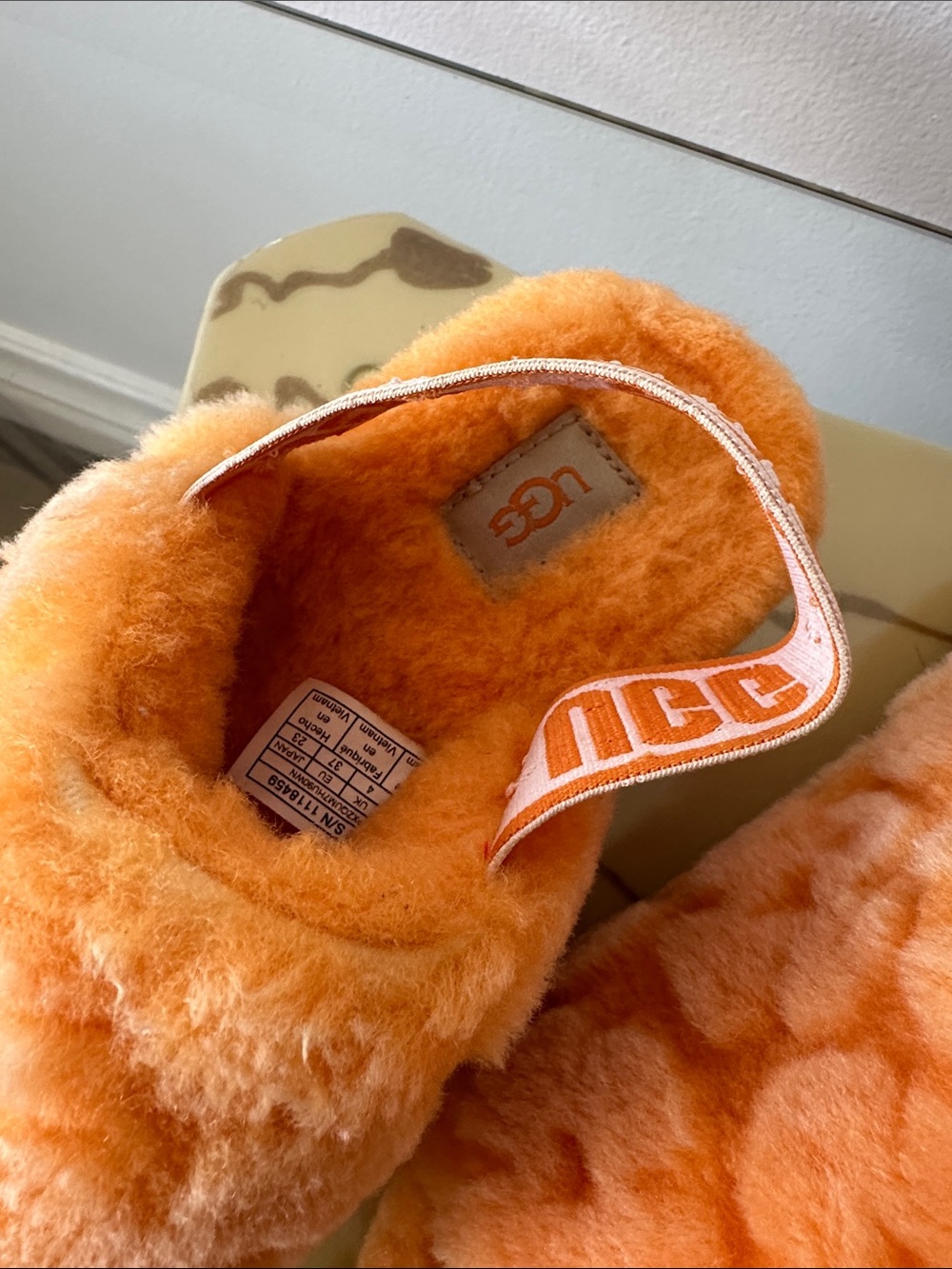 UGG Orange Plush Shearling Slide with Logo Heel Strap - Picture 2 of 6